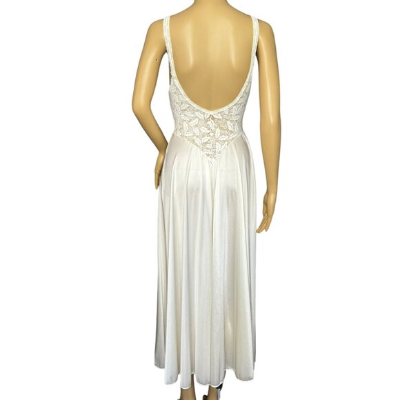 Olga Vintage 91060 Nylon/Spandex Elegant White/Ivory Lace & Satin Sleeveless Nig - Picture 7 of 11